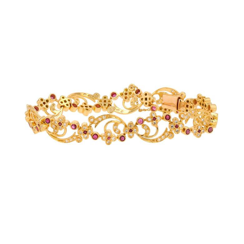 Bracelet vintage rubis 1 carat et diamants 0.93 carat or jaune 22.70g Comme neuf -  reconditionné disponible sur Gemme Les Bijoux